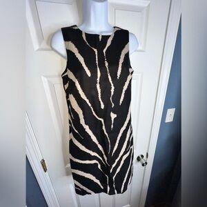 NWT Loft Petites 4 Animal Print Black Woven Cotton Shift Suit Dress 4P Career